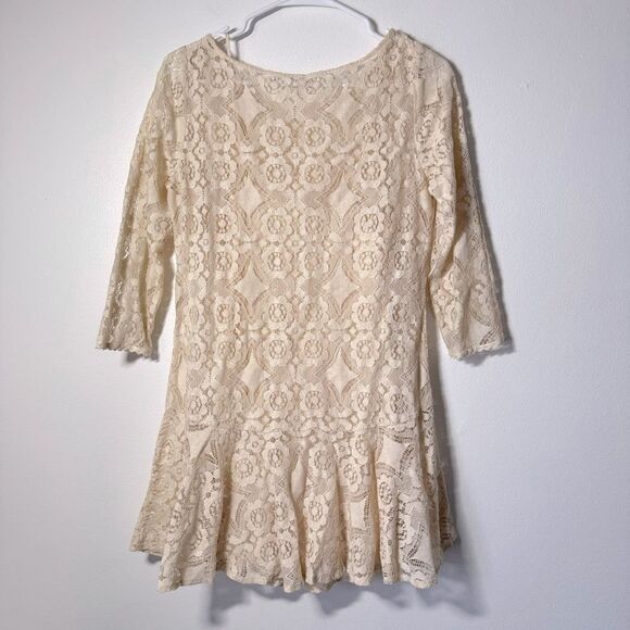 Free People Cream Lace Peplum 3/4 Sleeve Mini Dress - Picture 6 of 7